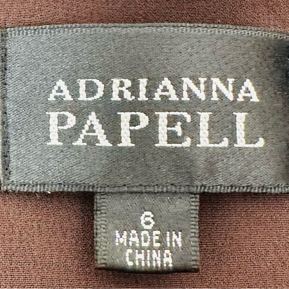 Adrianna Papell brown polka dot ruched v-neck fit and flare midi dress - Picture 13 of 13